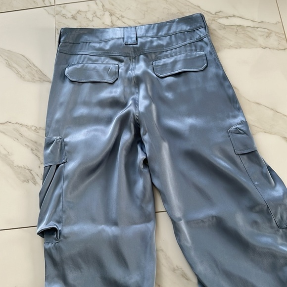NWOT Zara blue satin-like flowy high waisted cargo pants w/ drawstring hem Sz M - Picture 15 of 15